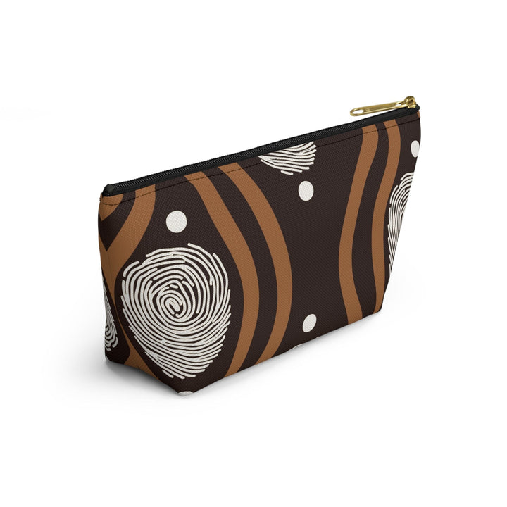Accessory Zip Pouch Bag - Brown White Geometric Lines - Bags/Travel Bags/Zip