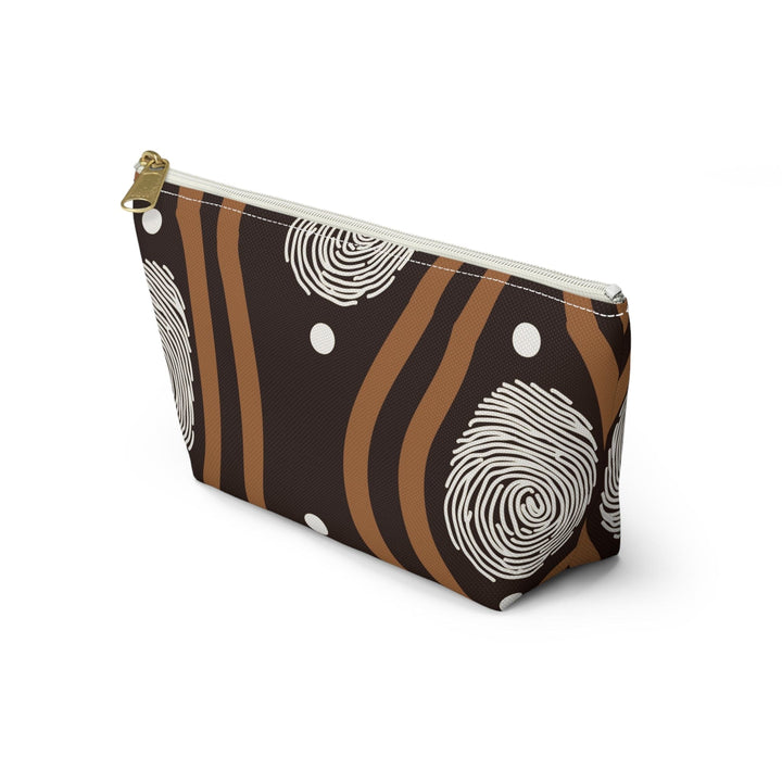 Accessory Zip Pouch Bag - Brown White Geometric Lines - Bags/Travel Bags/Zip