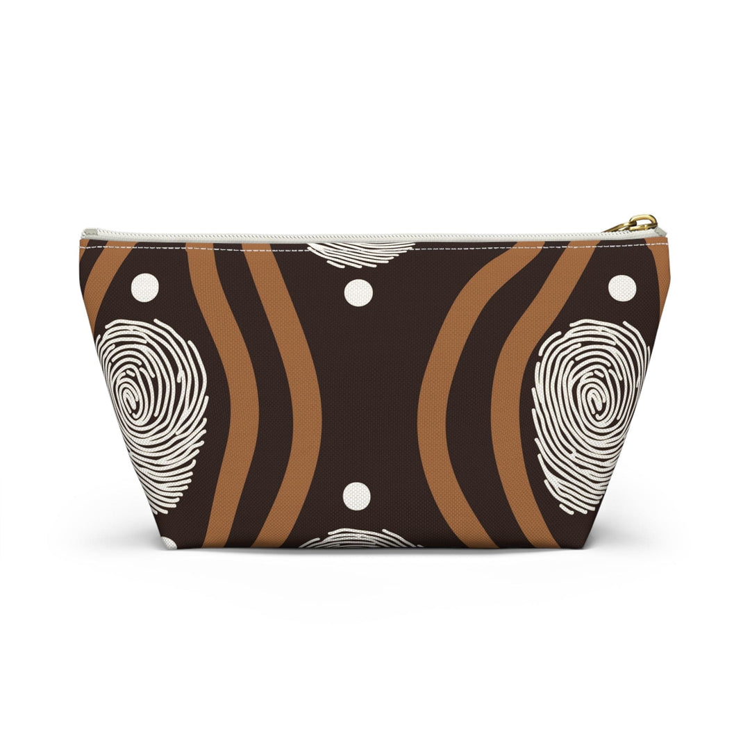 Accessory Zip Pouch Bag - Brown White Geometric Lines - Bags/Travel Bags/Zip