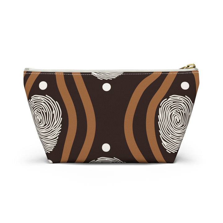 Accessory Zip Pouch Bag - Brown White Geometric Lines - Bags/Travel Bags/Zip