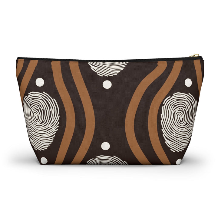 Accessory Zip Pouch Bag - Brown White Geometric Lines - Bags/Travel Bags/Zip
