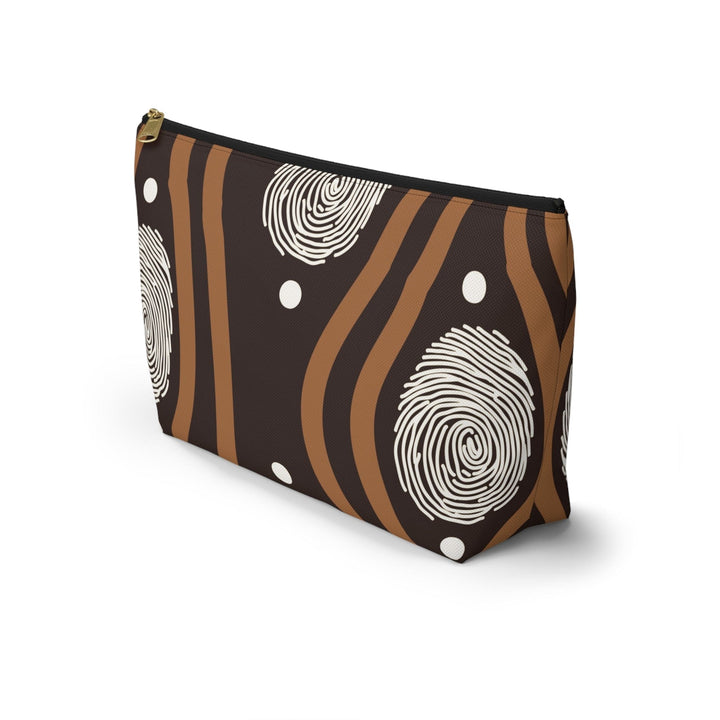 Accessory Zip Pouch Bag - Brown White Geometric Lines - Bags/Travel Bags/Zip