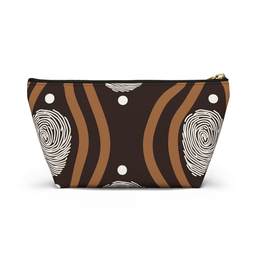 Accessory Zip Pouch Bag - Brown White Geometric Lines - Bags/Travel Bags/Zip