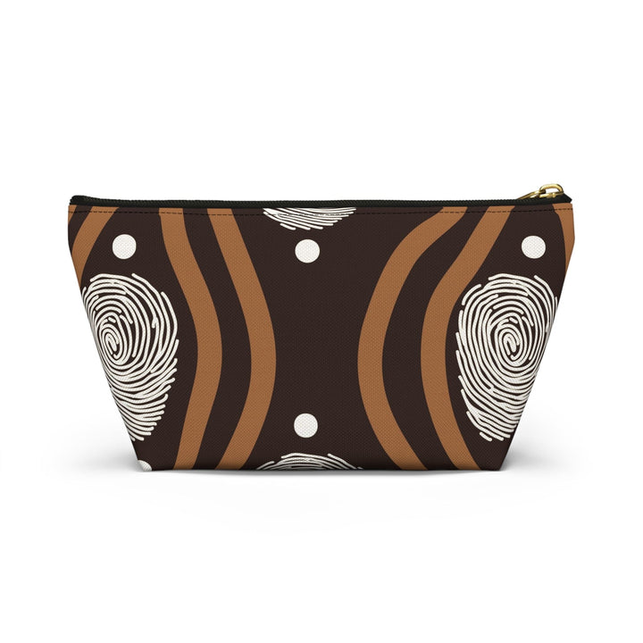Accessory Zip Pouch Bag - Brown White Geometric Lines - Bags/Travel Bags/Zip