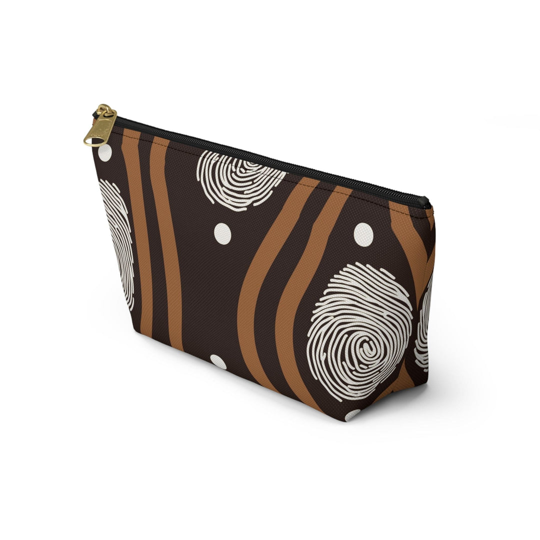 Accessory Zip Pouch Bag - Brown White Geometric Lines - Bags/Travel Bags/Zip