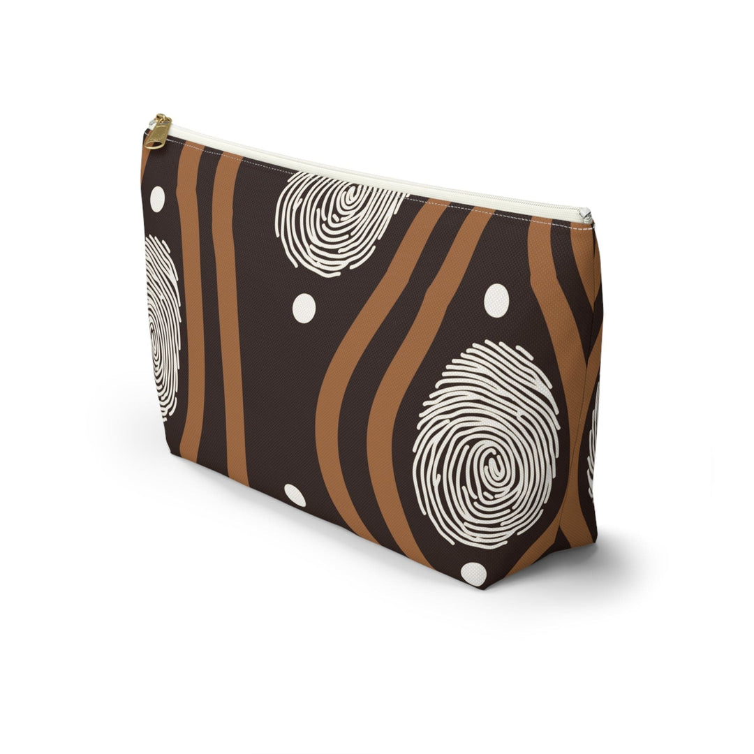 Accessory Zip Pouch Bag - Brown White Geometric Lines - Bags/Travel Bags/Zip