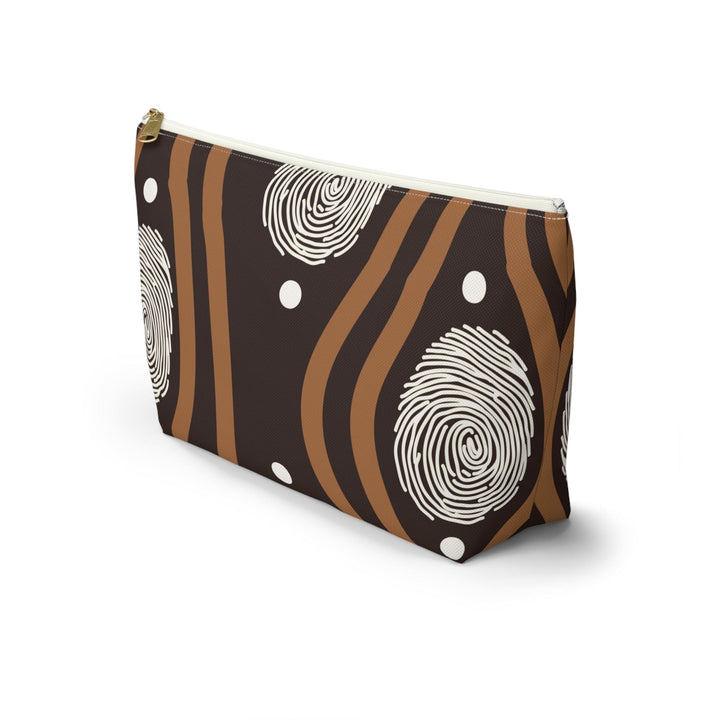 Accessory Zip Pouch Bag - Brown White Geometric Lines - Bags/Travel Bags/Zip