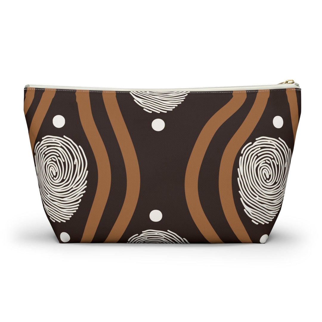 Accessory Zip Pouch Bag - Brown White Geometric Lines - Bags/Travel Bags/Zip