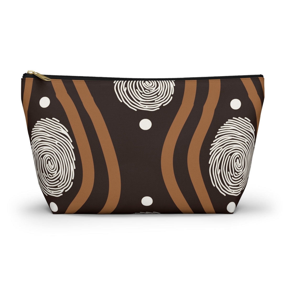 Accessory Zip Pouch Bag - Brown White Geometric Lines - Bags/Travel Bags/Zip