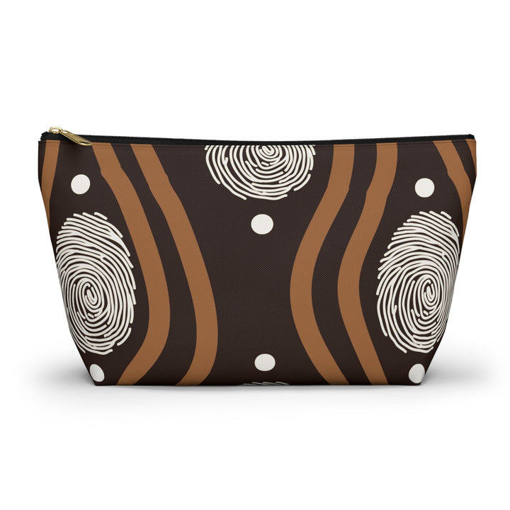 Accessory Zip Pouch Bag - Brown White Geometric Lines - Bags/Travel Bags/Zip