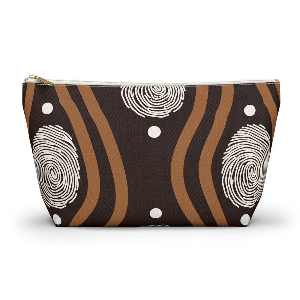 Accessory Zip Pouch Bag - Brown White Geometric Lines - Bags/Travel Bags/Zip