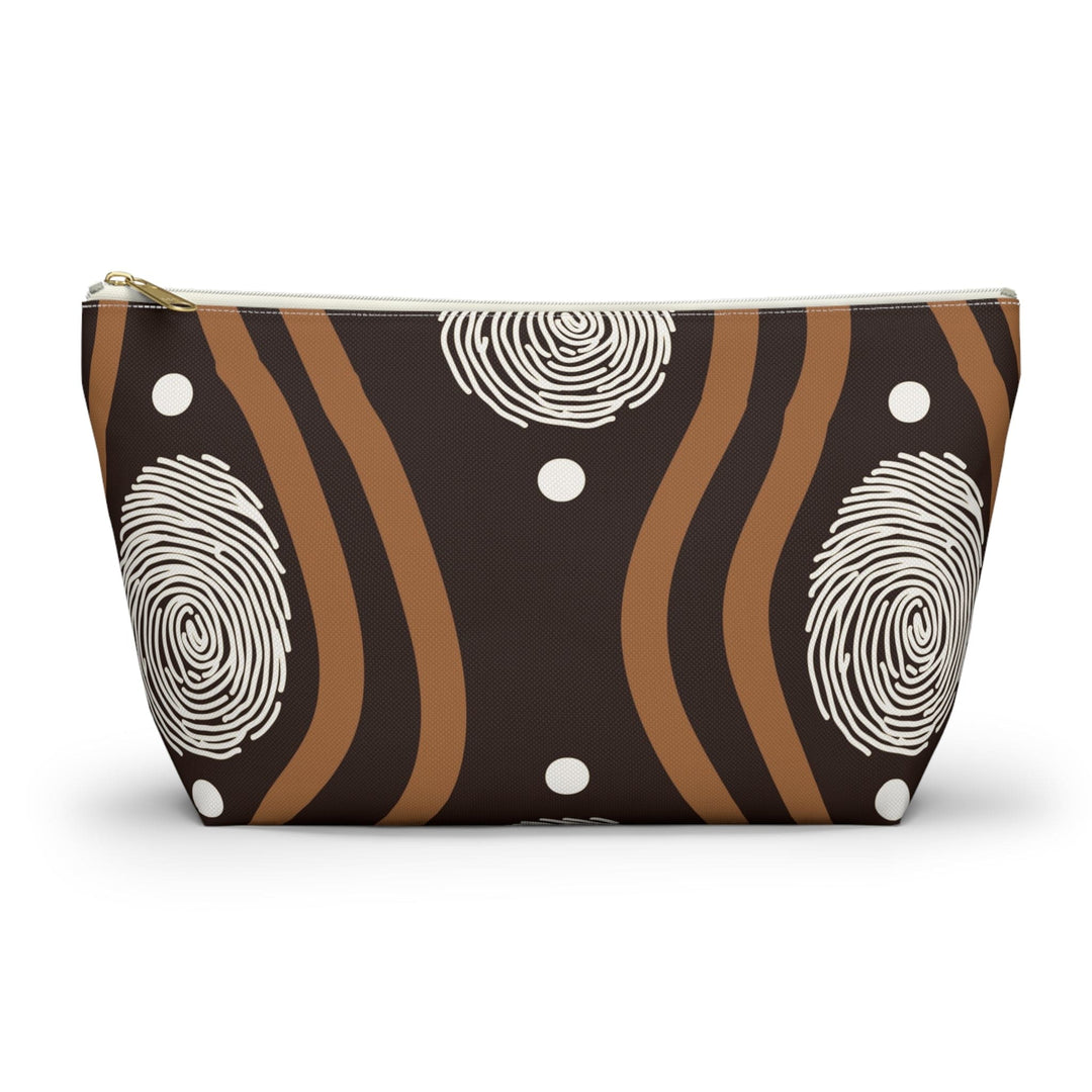 Accessory Zip Pouch Bag - Brown White Geometric Lines - Bags/Travel Bags/Zip