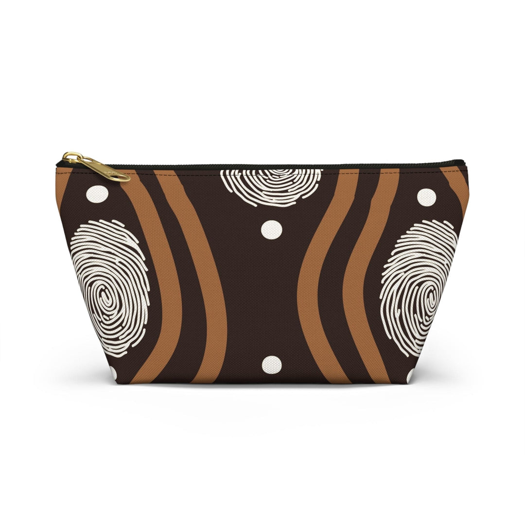 Accessory Zip Pouch Bag - Brown White Geometric Lines - Bags/Travel Bags/Zip