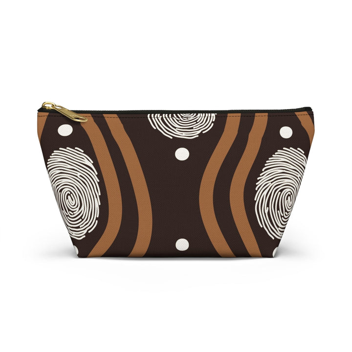 Accessory Zip Pouch Bag - Brown White Geometric Lines - Bags/Travel Bags/Zip
