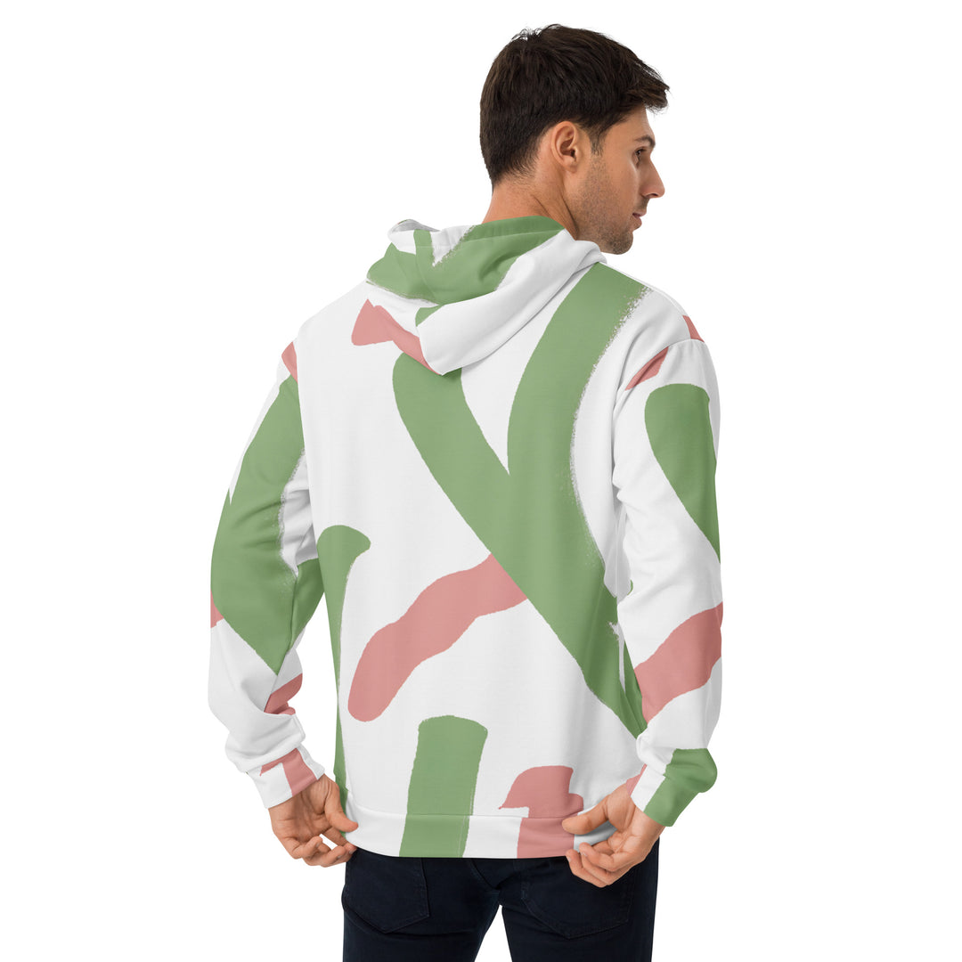 Mens Graphic Hoodie Green Mauve Abstract Brush Stroke Pattern