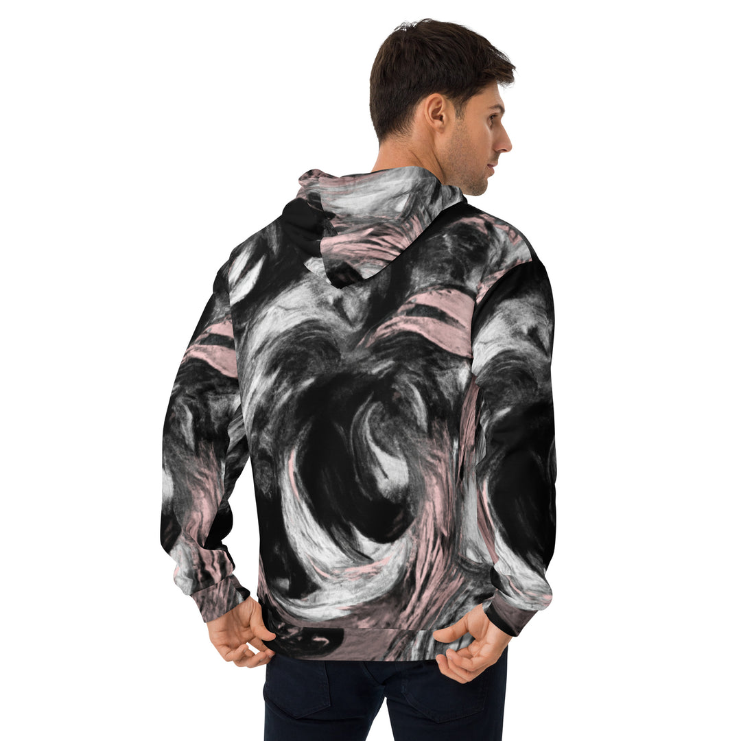Mens Graphic Hoodie Black Pink White Abstract Pattern