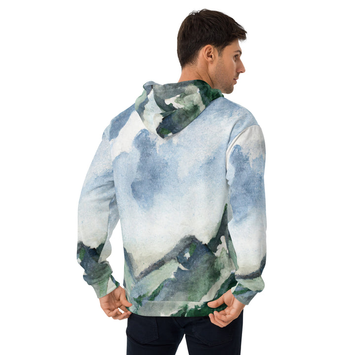 Mens Graphic Hoodie Green Mountainside Nature Landscape Blue Sky Print