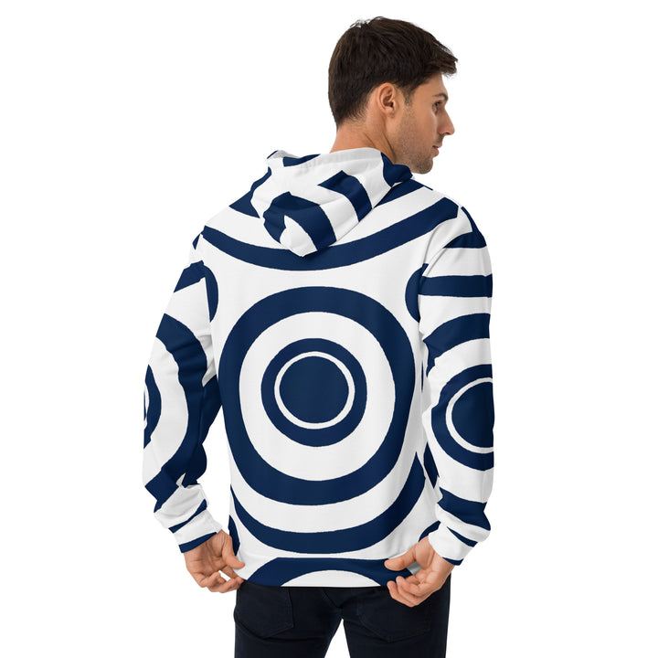 Mens Graphic Hoodie Navy Blue And White Circular Pattern