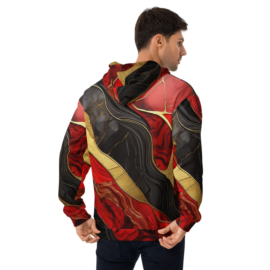 Mens Graphic Hoodie Bold Red Gold Tones Print