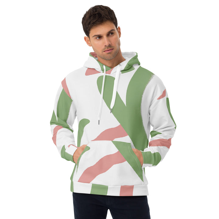 Mens Graphic Hoodie Green Mauve Abstract Brush Stroke Pattern