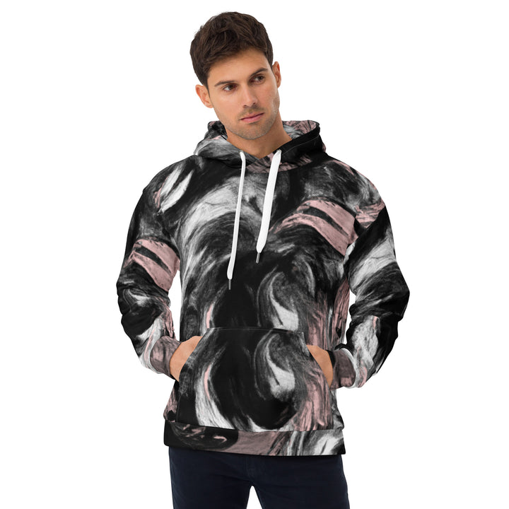 Mens Graphic Hoodie Black Pink White Abstract Pattern