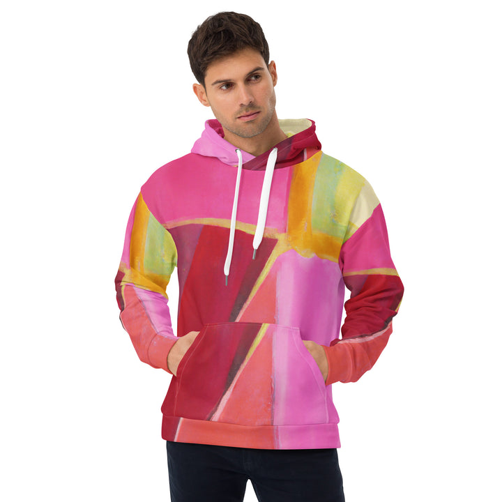 Mens Graphic Hoodie Pink Mauve Red Geometric Pattern