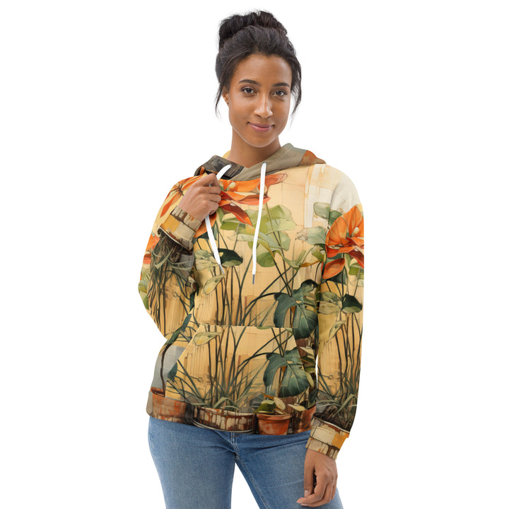 Womens Graphic Hoodie Earthy Rustic Potted Plants Print