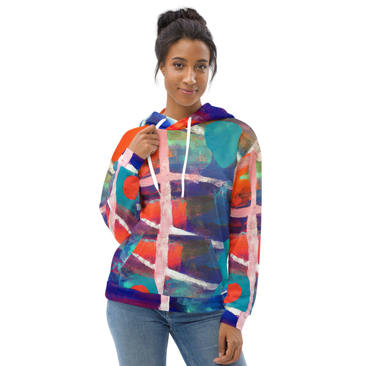 Womens Graphic Hoodie Red Blue Multicolor Abstract Print