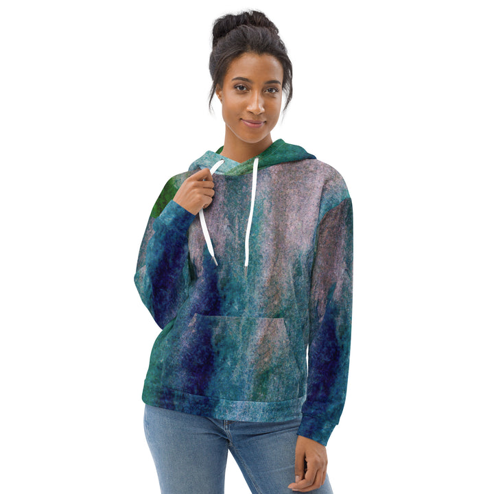 Womens Graphic Hoodie Blue Hue Watercolor Abstract Print