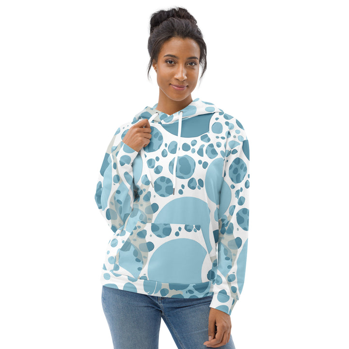 Womens Graphic Hoodie Blue And White Circular Spotted Illustration