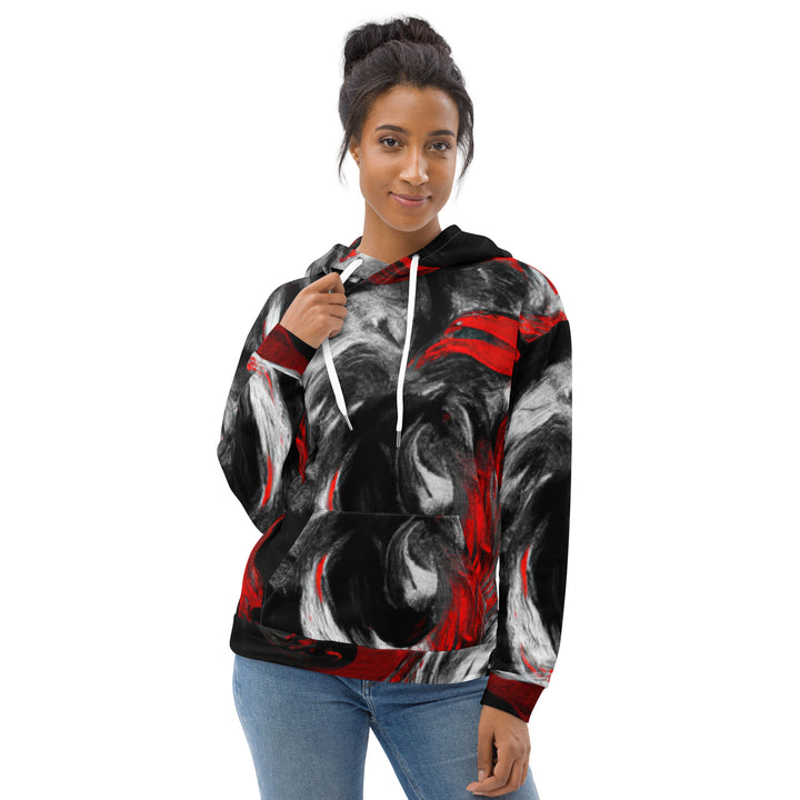 Womens Graphic Hoodie Decorative Black Red White Abstract Seamless