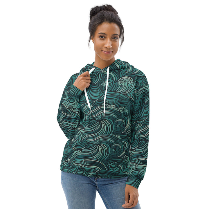 Womens Graphic Hoodie Mint Green Water Wave Print