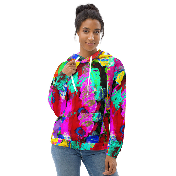 Womens Graphic Hoodie Red Multicolor Abstract Print