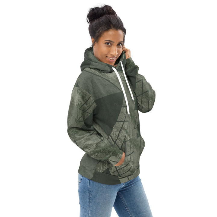Womens Graphic Hoodie Olive Green Triangular Colorblock