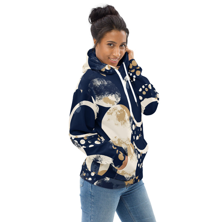 Womens Graphic Hoodie Blue Beige Spotted Print