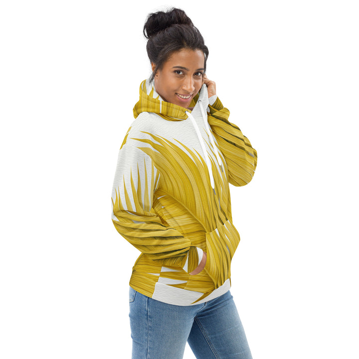 Womens Graphic Hoodie Yellow Palm Leaves