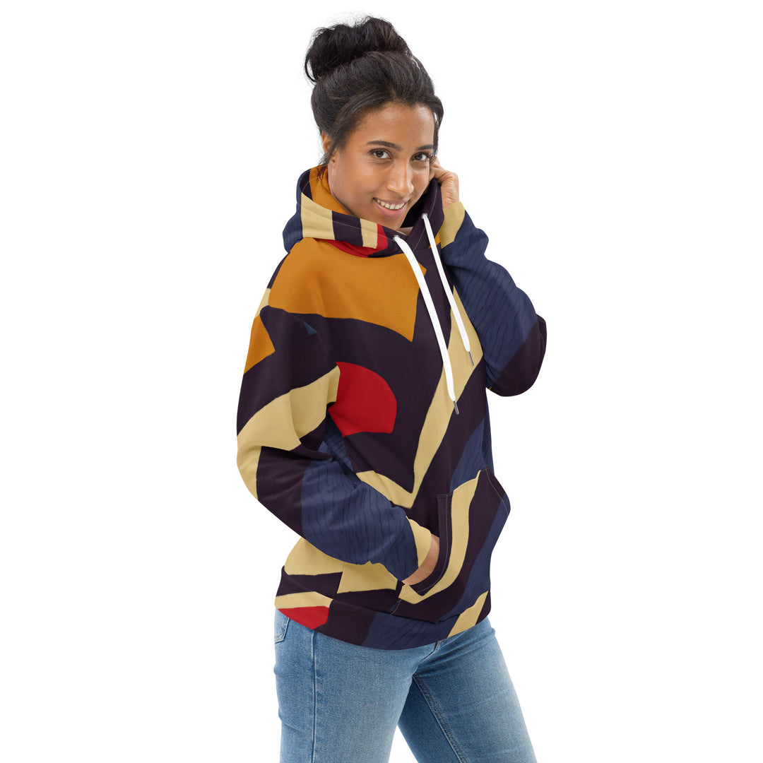 Womens Graphic Hoodie Brown Red Blue Colorblock Lines