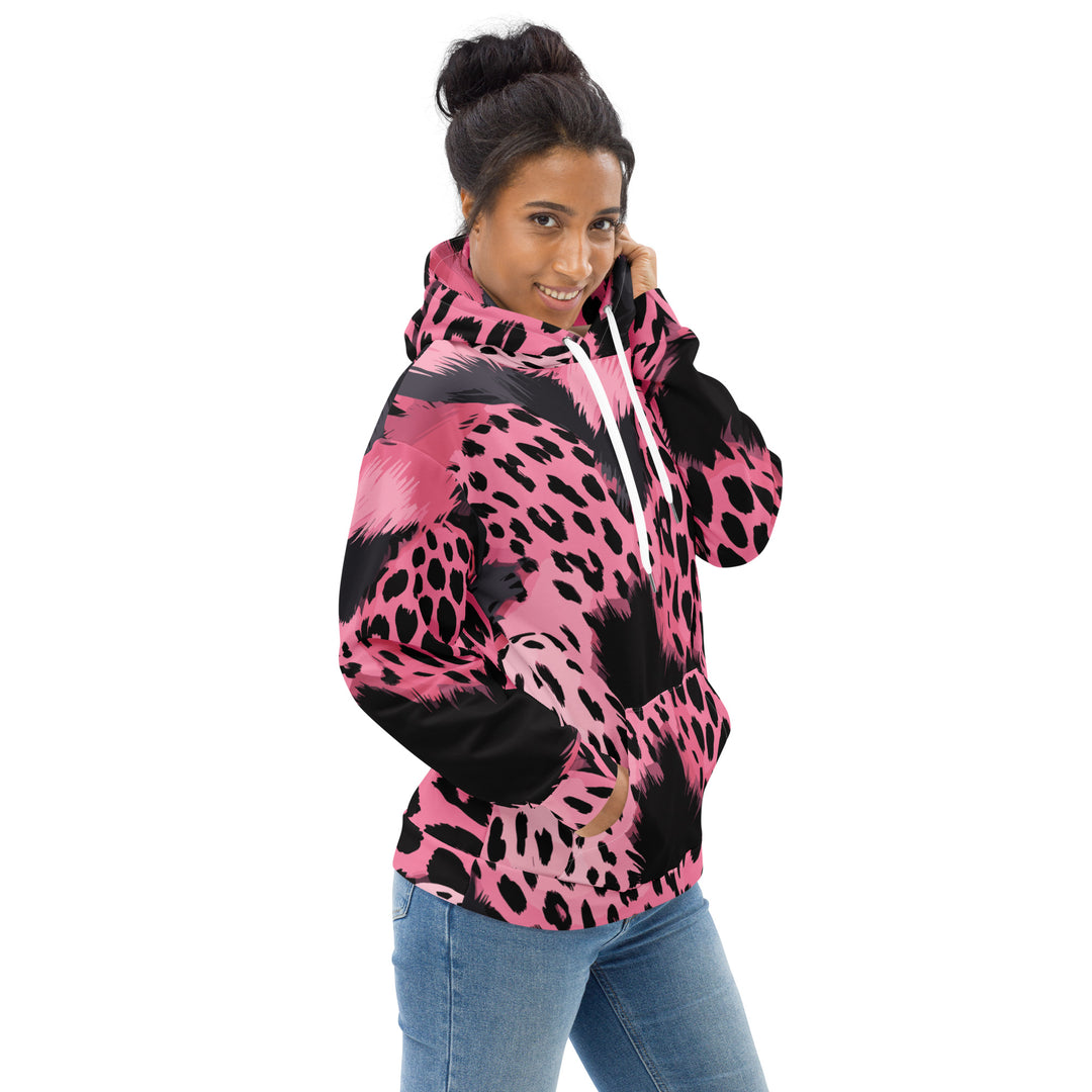Womens Graphic Hoodie Pink Black Spotted Print