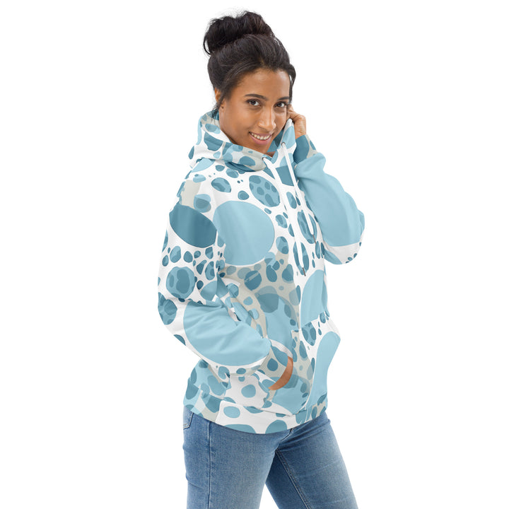 Womens Graphic Hoodie Blue And White Circular Spotted Illustration