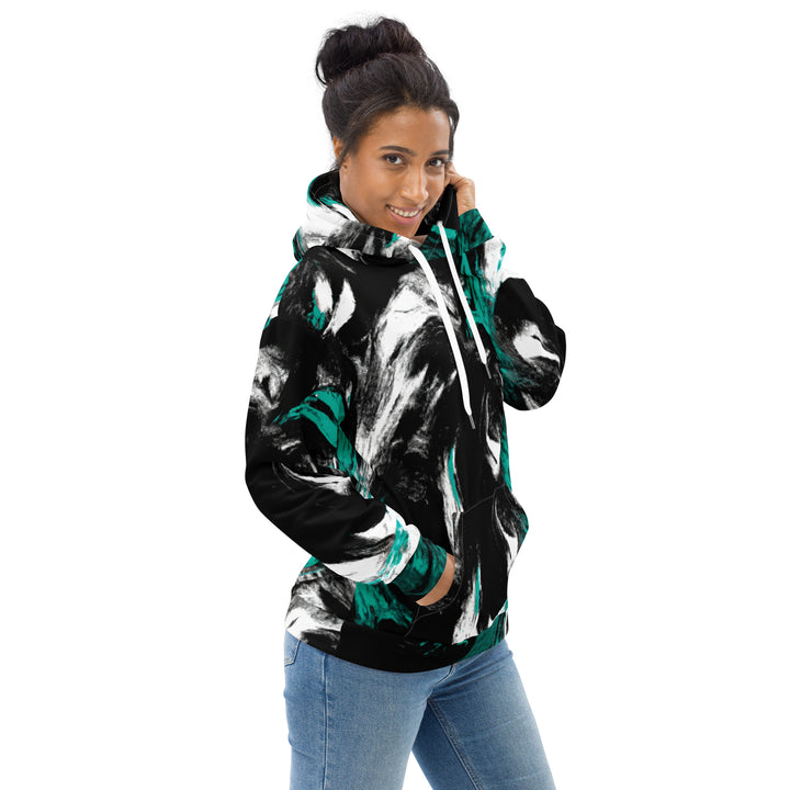 Womens Graphic Hoodie Black Green White Abstract Pattern
