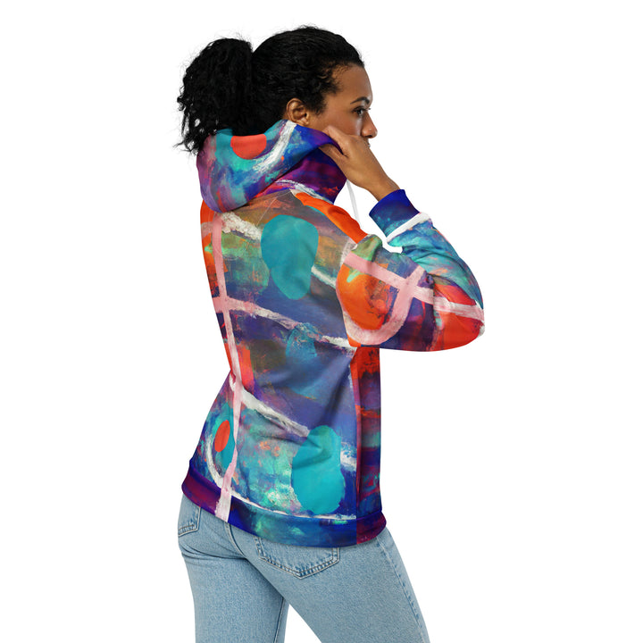 Womens Graphic Zip Hoodie Red Blue Multicolor Abstract Print