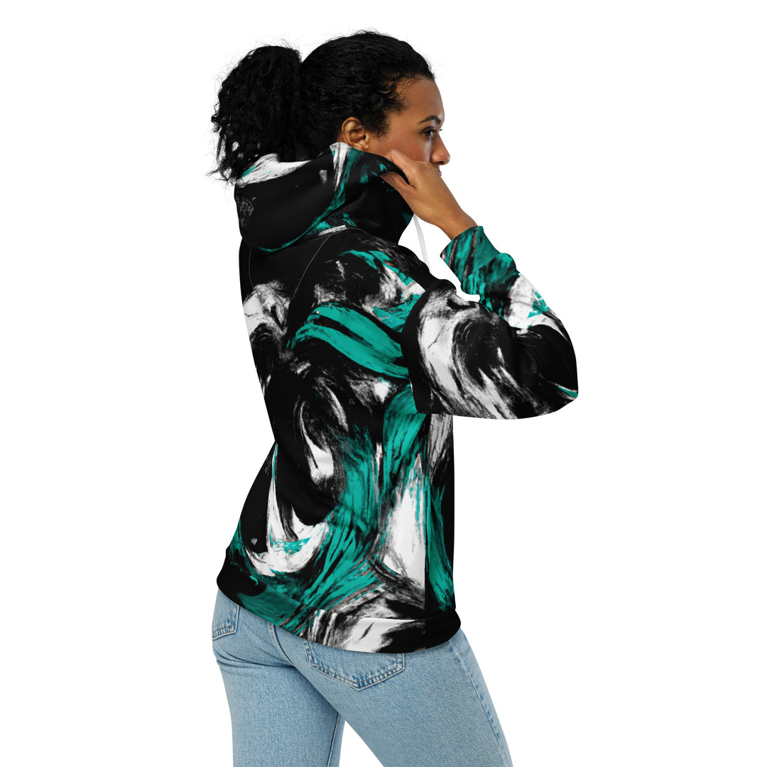 Womens Graphic Zip Hoodie Black Green White Abstract Pattern