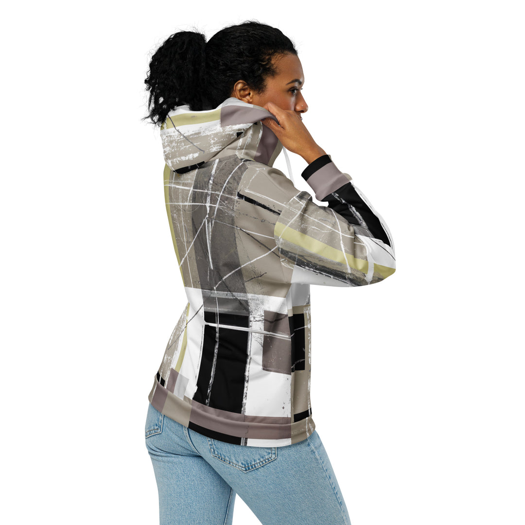 Womens Graphic Zip Hoodie Abstract Brown Geometric Shapes