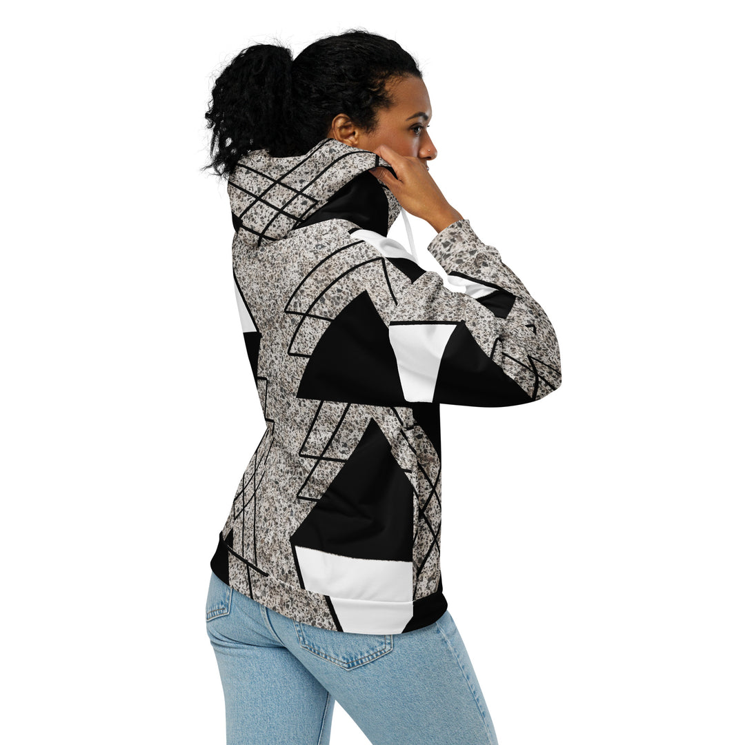 Womens Graphic Zip Hoodie Black And White Triangular Colorblock