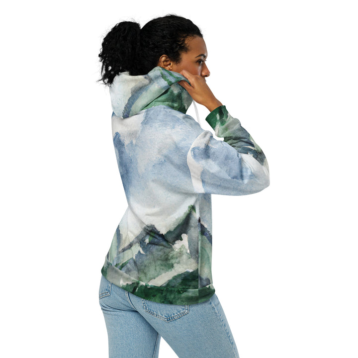 Womens Graphic Zip Hoodie Green Mountainside Nature Landscape Blue