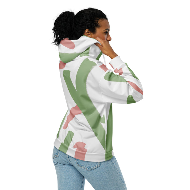 Womens Graphic Zip Hoodie Green Mauve Abstract Brush Stroke Pattern