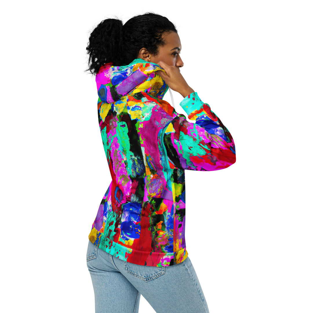 Womens Graphic Zip Hoodie Red Multicolor Abstract Print