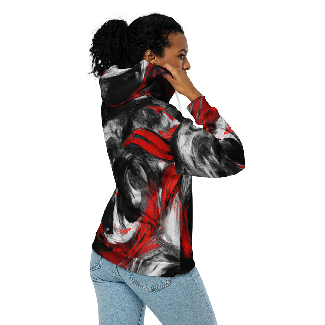 Womens Graphic Zip Hoodie Decorative Black Red White Abstract