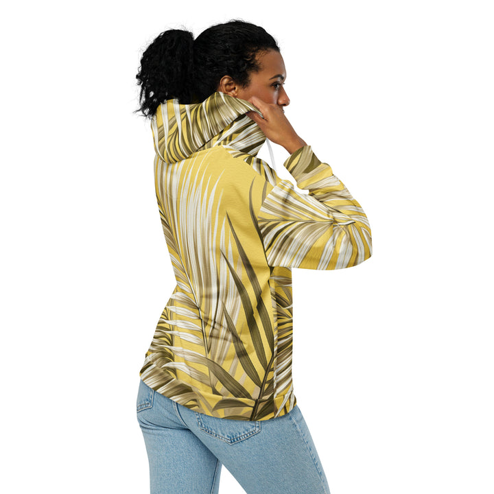 Womens Graphic Zip Hoodie White Brown Palm Leaves