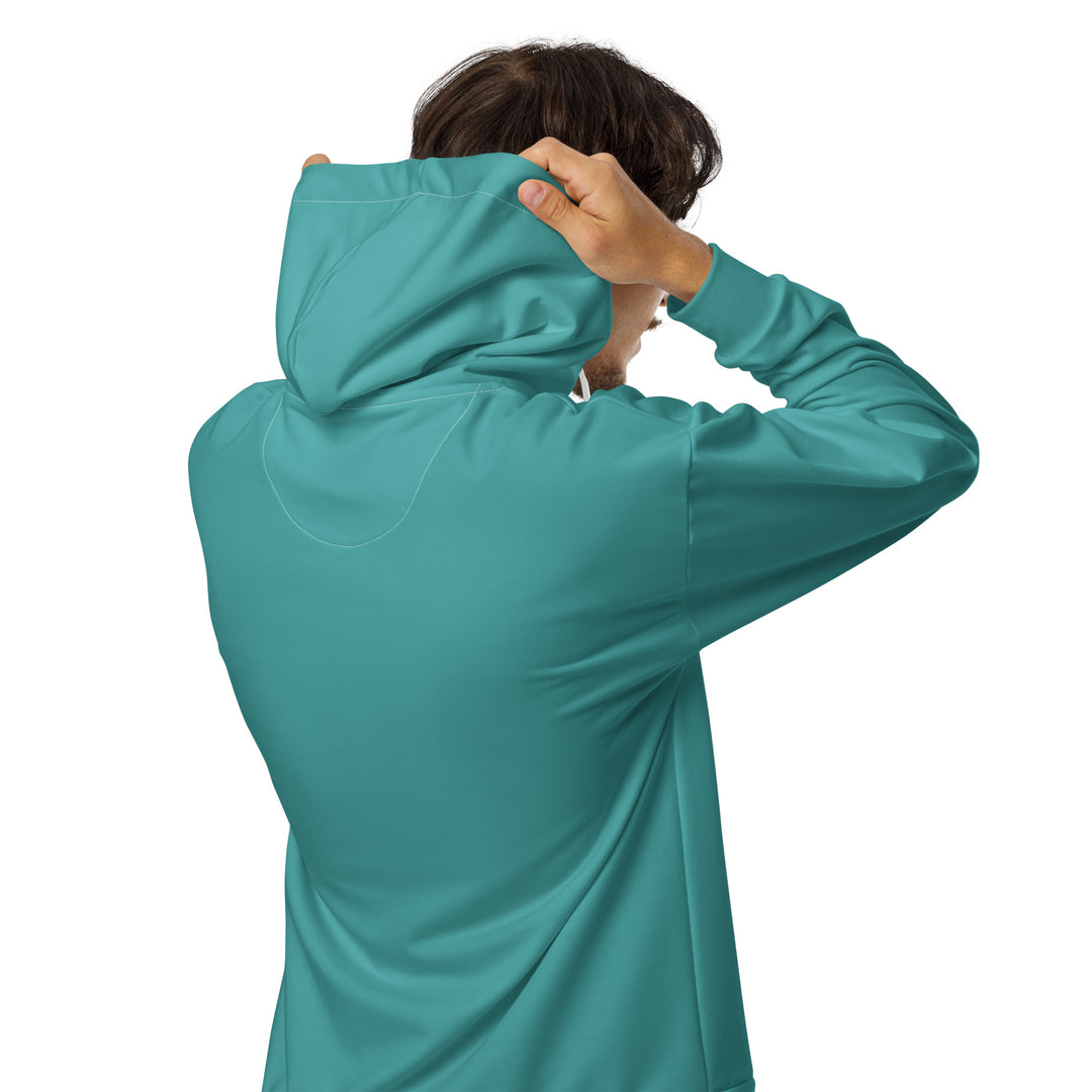 Mens Full Zip Graphic Hoodie, Teal Green